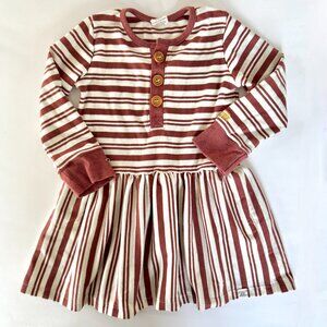 The Polar Express Striped Dress | Long Sleeve Button Front | Red Cream | 3T